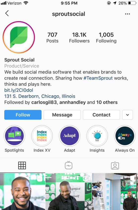 Instagram profile page