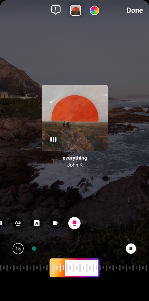 Music on Story with album cover