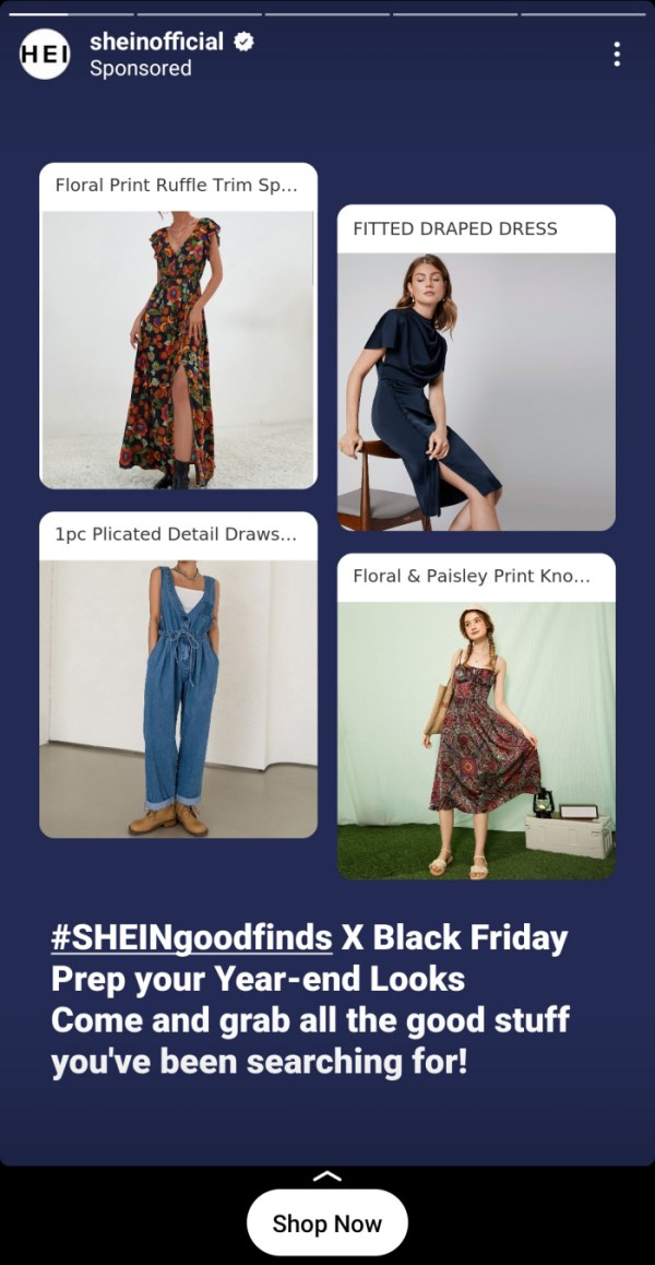 Shein products Instagram Story ad